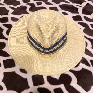 Natural Fedora with Navy band wide brim hat beach hat